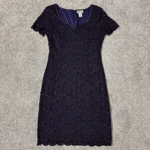 Vintage Robbie Bee Dress Womens 10 Dark Purple Lace Overlay Y2K Party Classic
